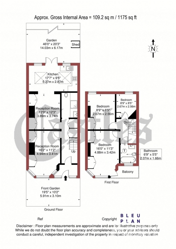 Floor Plan Image for 3 Bedroom Terraced House for Sale in Melbourne Avenue, Palmers Green, N13
