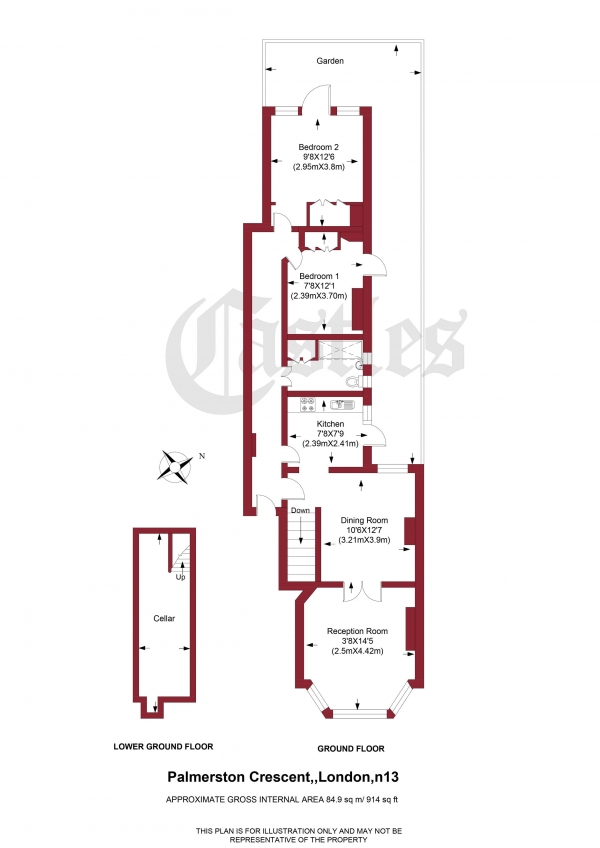 Floor Plan for 2 Bedroom Apartment for Sale in Palmerton Crescent, Palmers Green, N13, N13, 4NH -  &pound500,000