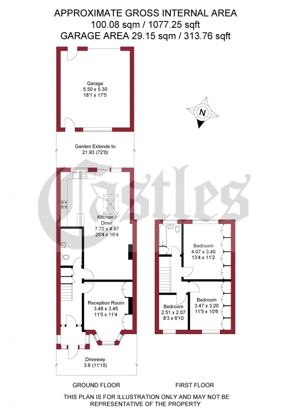 Floor Plan Image for 3 Bedroom Terraced House for Sale in Lister Gardens, London, N18