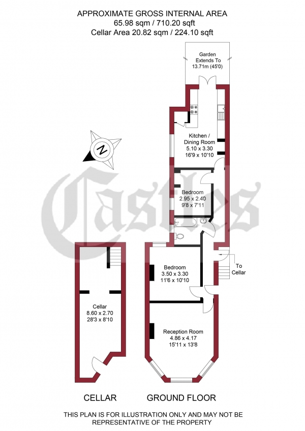 Floor Plan for 2 Bedroom Apartment for Sale in Marlborough Road, Bowes Park, N22, N22, 8NN -  &pound500,000