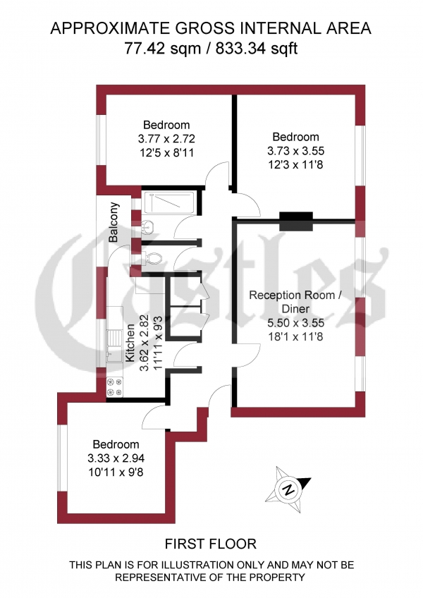 Floor Plan Image for 3 Bedroom Apartment for Sale in Lordship Lane, London, N22