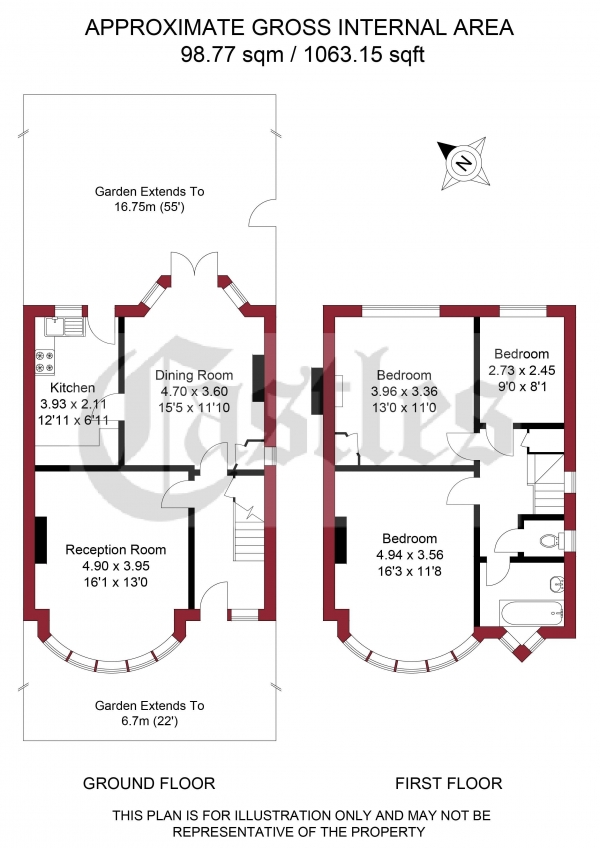 Floor Plan Image for 3 Bedroom Terraced House for Sale in Grenoble Gardens, Palmers Green, N13