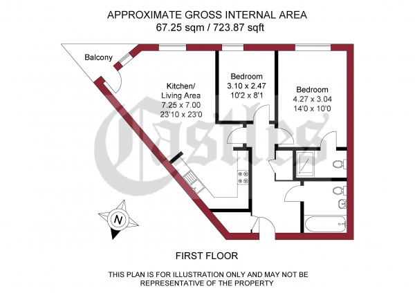 Floor Plan for 2 Bedroom Apartment for Sale in Millicent Grove, London, N13, N13, 6HQ -  &pound325,000