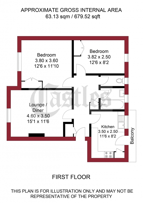 Floor Plan for 2 Bedroom Apartment for Sale in Marlborough Road, Bowes Park, N22, N22, 8ND -  &pound389,000