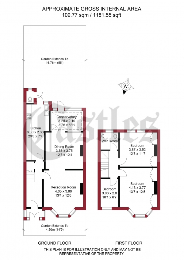 Floor Plan Image for 3 Bedroom Terraced House for Sale in Melbourne Avenue, Palmers Green, N13