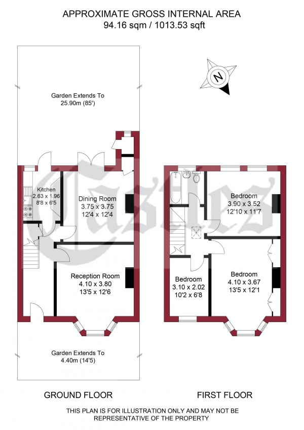 Floor Plan Image for 3 Bedroom Terraced House for Sale in Melbourne Avenue, Palmers Green, N13