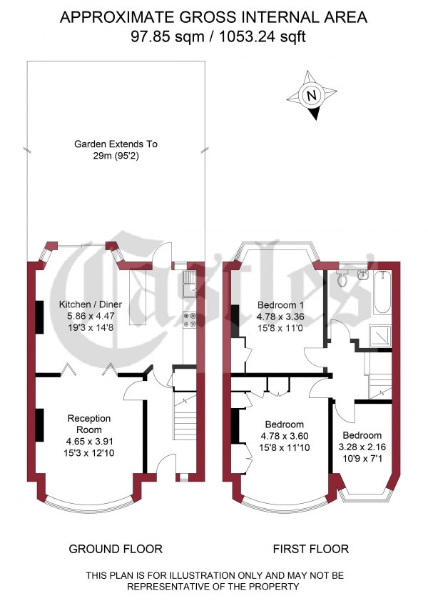 Floor Plan Image for 3 Bedroom Terraced House for Sale in Grenoble Gardens, London, N13