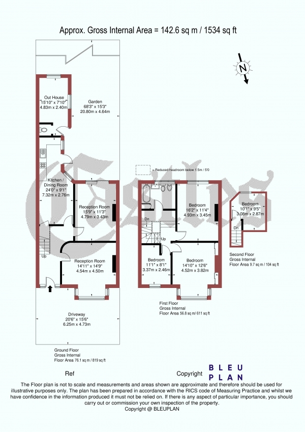 Floor Plan Image for 4 Bedroom Terraced House for Sale in Belsize Avenue, Palmers Green, N13