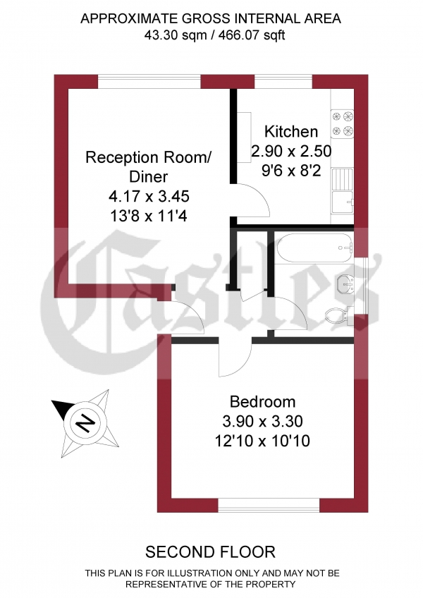 Floor Plan Image for 1 Bedroom Flat for Sale in Nightingale Road, London, N22