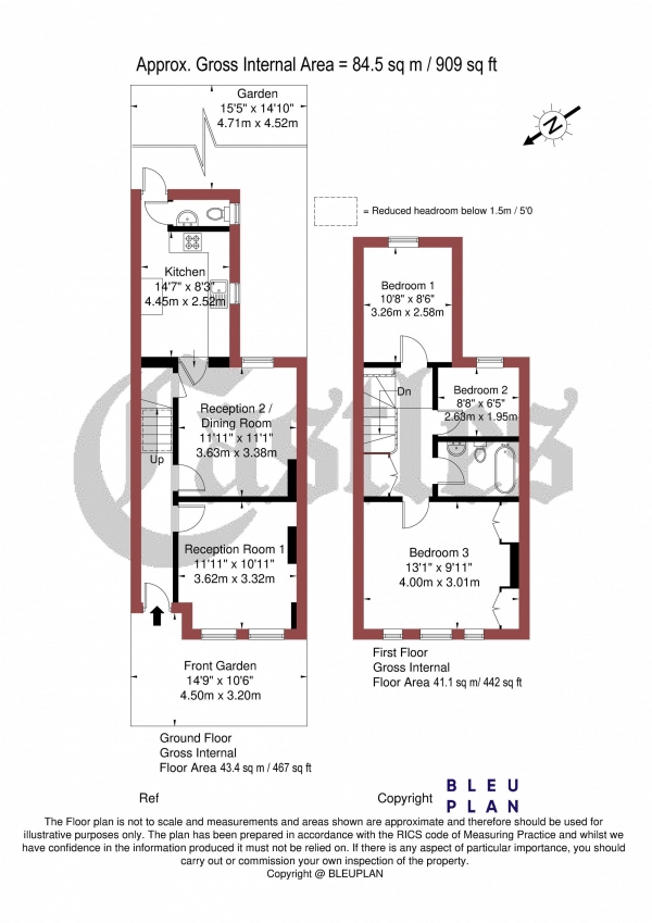 Floor Plan Image for 3 Bedroom Terraced House for Sale in Lymington Avenue, London, N22