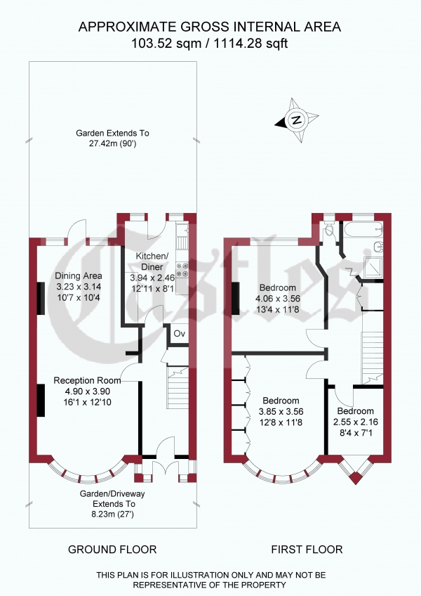 Floor Plan Image for 3 Bedroom Terraced House for Sale in Hedge Lane, Palmers Green, N13