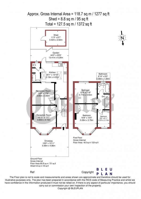 Floor Plan Image for 3 Bedroom Terraced House for Sale in Belsize Avenue, Palmers Green, N13