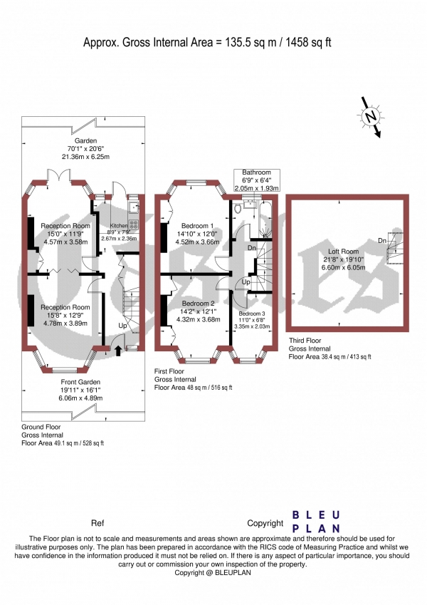 Floor Plan Image for 3 Bedroom Terraced House for Sale in Hawthorn Avenue, London, N13