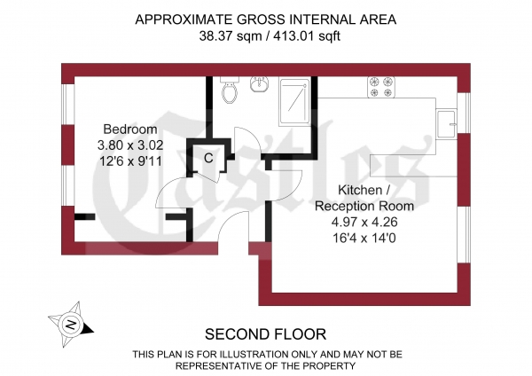 Floor Plan for 1 Bedroom Apartment for Sale in Cherry Blossom Close, London, N13, N13, 6BZ - Guide Price &pound220,000