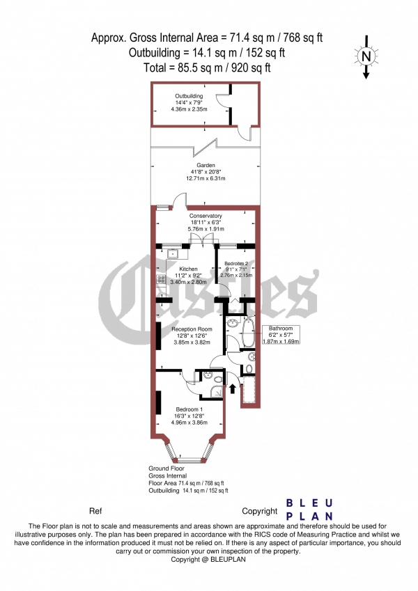 Floor Plan Image for 2 Bedroom Apartment for Sale in Melbourne Avenue, Palmers Green, N13