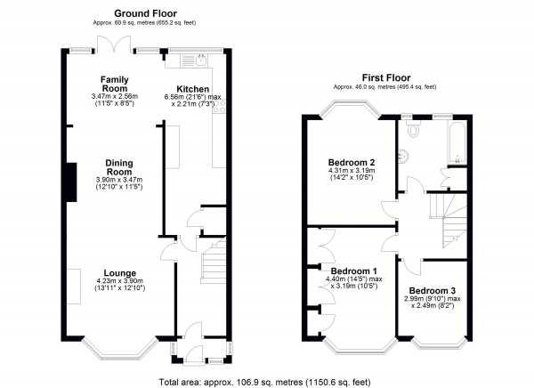 Floor Plan Image for 3 Bedroom Terraced House for Sale in Berkshire Gardens, Palmers Green, N13