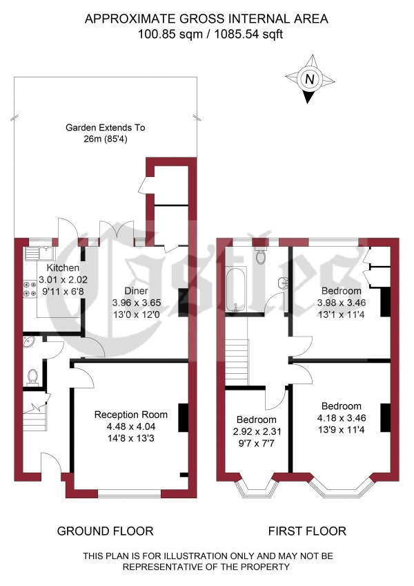 Floor Plan Image for 3 Bedroom Terraced House for Sale in Princes Avenue, Palmers Green, N13