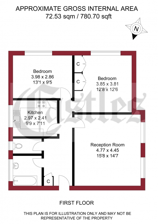 Floor Plan Image for 2 Bedroom Apartment for Sale in Newnham Road, London, N22