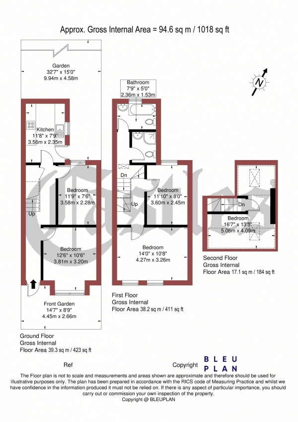 Floor Plan Image for 3 Bedroom Terraced House for Sale in Morley Avenue, London, N22