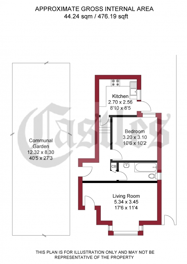 Floor Plan for 1 Bedroom Apartment for Sale in Nightingale Road, London, N22, N22, 8PP -  &pound335,000