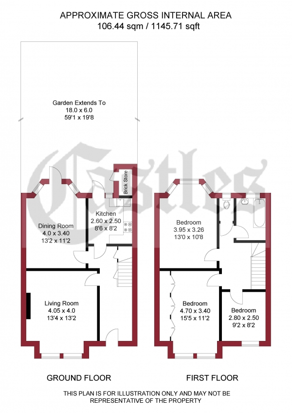 Floor Plan for 3 Bedroom Terraced House for Sale in Boundary Road, London. N22, N22, 6AR -  &pound725,000