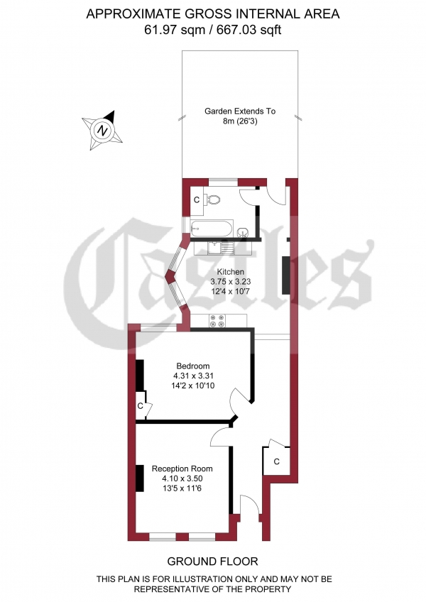 Floor Plan for 1 Bedroom Apartment for Sale in Gladstone Avenue, London, N22, N22, 6LB - Guide Price &pound325,000