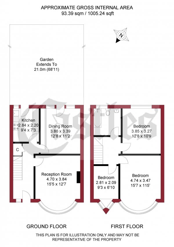 Floor Plan for 3 Bedroom Terraced House for Sale in North Circular Road, London, N13, N13, 6BJ - Offers in Excess of &pound450,000