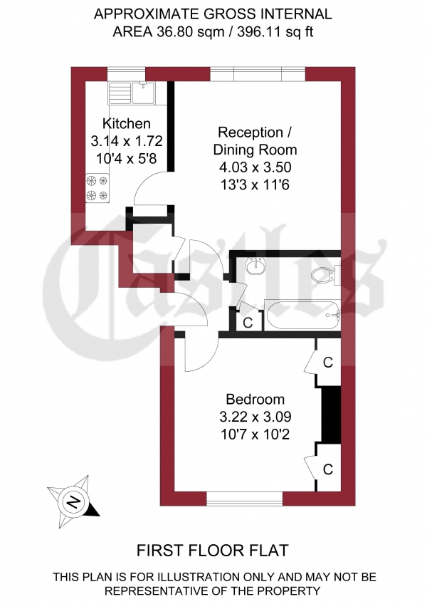 Floor Plan Image for 1 Bedroom Apartment for Sale in Sidney Avenue, London, N13