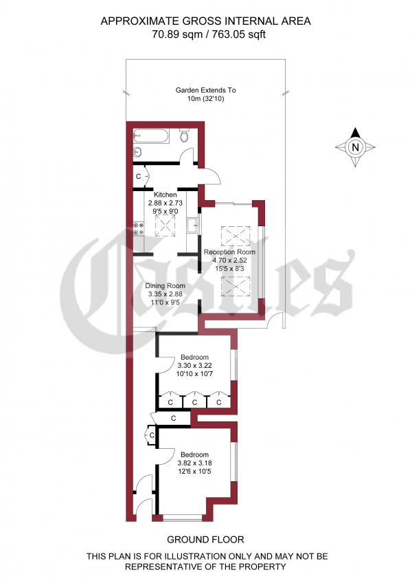 Floor Plan for 2 Bedroom Apartment for Sale in Whittington Road, Bowes Park, London, N22, N22, 8YW - Guide Price &pound400,000