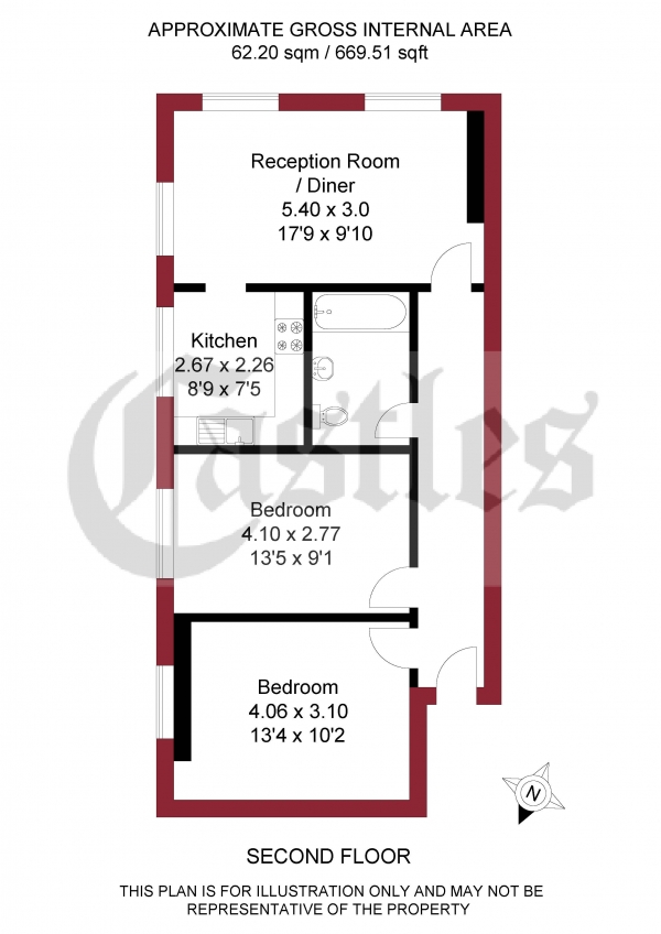 Floor Plan Image for 2 Bedroom Apartment for Sale in Spencer Avenue, London, N13