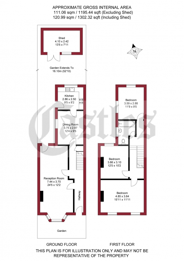 Floor Plan Image for 3 Bedroom Terraced House for Sale in Cheshire Road, London, N22