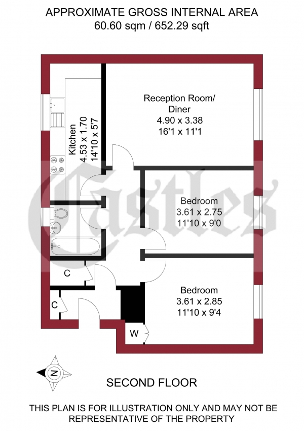 Floor Plan Image for 2 Bedroom Apartment for Sale in Davey Close, London, N13