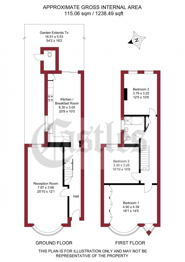 Floor Plan for 3 Bedroom Terraced House for Sale in Kingsley Road, London, N13, N13, 5PL - Offers in Excess of &pound750,000