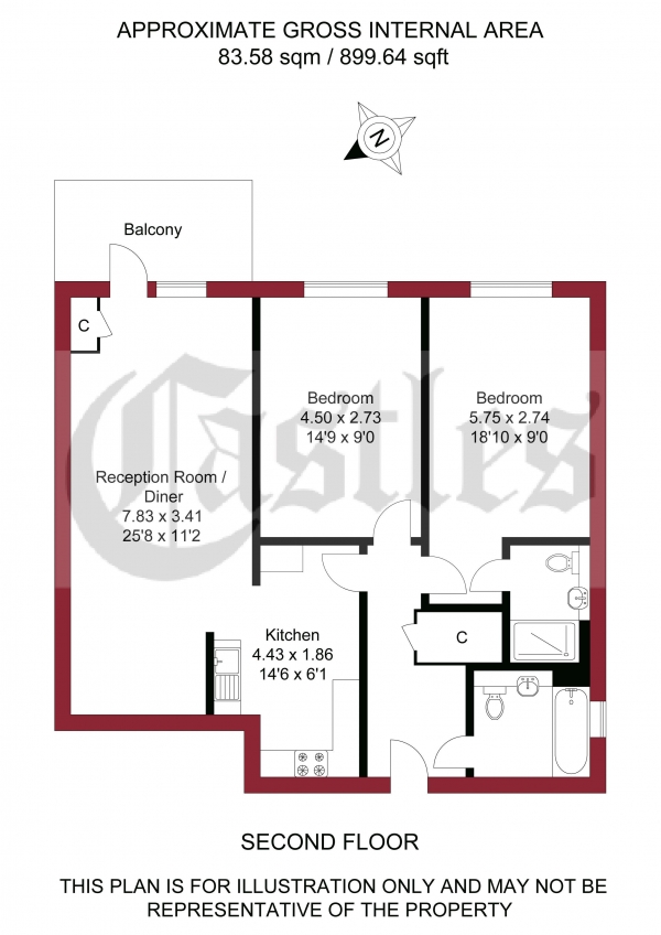 Floor Plan Image for 2 Bedroom Apartment for Sale in Lily Way, Palmers Green, N13