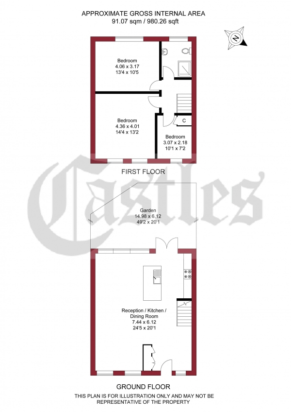 Floor Plan Image for 3 Bedroom Terraced House for Sale in The Crossway, London, N22