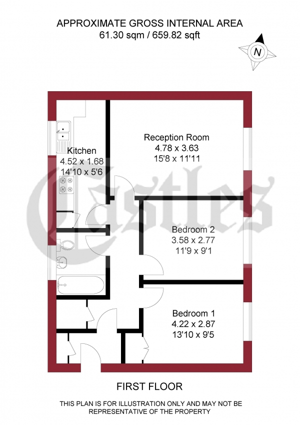 Floor Plan Image for 2 Bedroom Apartment for Sale in Davey Close, London, N13