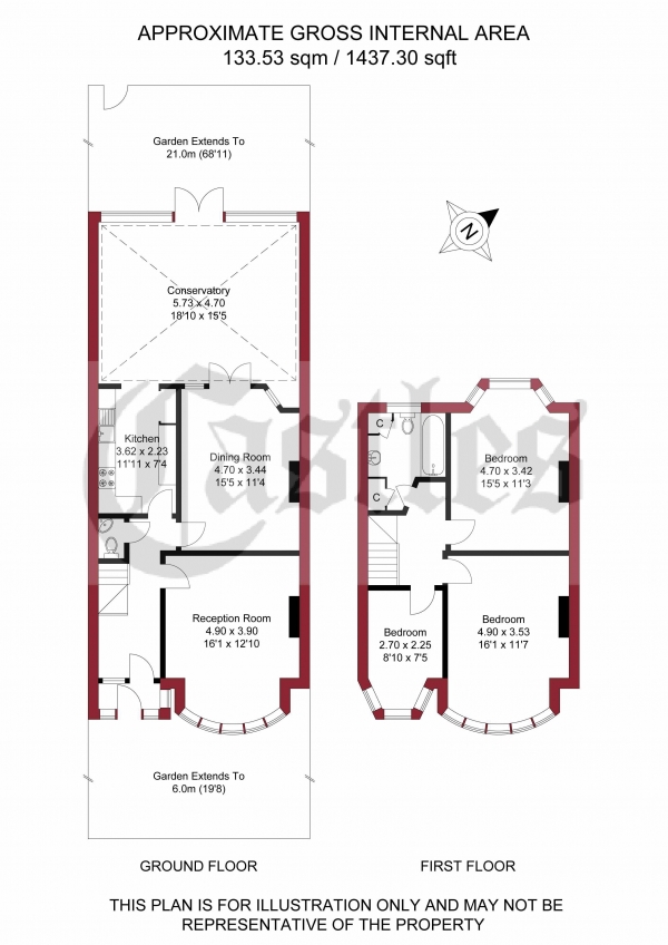 Floor Plan for 3 Bedroom Terraced House for Sale in Norfolk Avenue, Palmers Green, N13, N13, 6AP -  &pound635,000