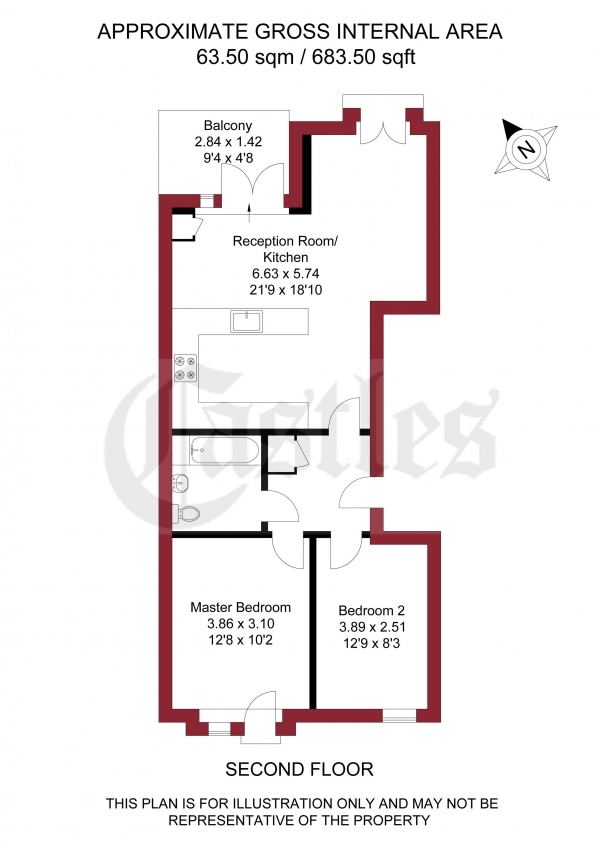 Floor Plan for 2 Bedroom Apartment for Sale in Leverton Close, London, N22 , N22, 7BT - Guide Price &pound400,000