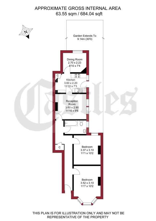 Floor Plan Image for 2 Bedroom Apartment for Sale in Lyndhurst Road, London, N22