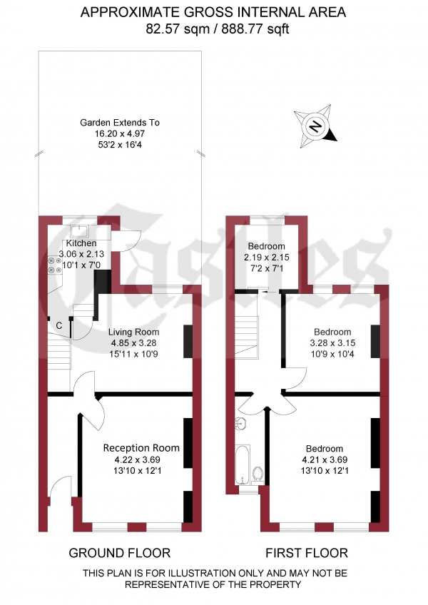 Floor Plan Image for 3 Bedroom Terraced House for Sale in Tintern Road, London, N22