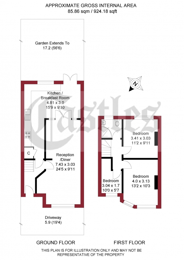 Floor Plan Image for 3 Bedroom Terraced House for Sale in Norfolk Avenue, Palmers Green N13