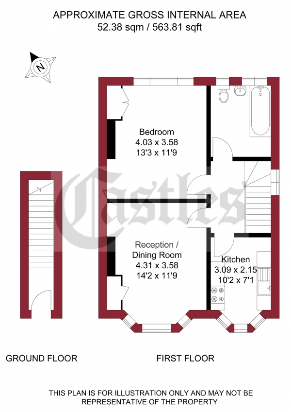 Floor Plan Image for 1 Bedroom Apartment for Sale in Hereward Gardens, Palmers Green, N13