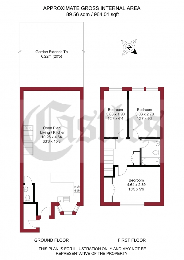 Floor Plan Image for 3 Bedroom Terraced House for Sale in White Hart Lane, London, N22