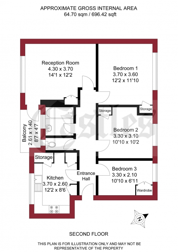 Floor Plan Image for 3 Bedroom Apartment for Sale in Gladstone Avenue, London, N22