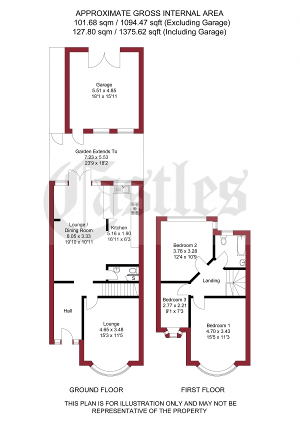 Floor Plan Image for 3 Bedroom Terraced House for Sale in Pasteur Gardens, London, N18