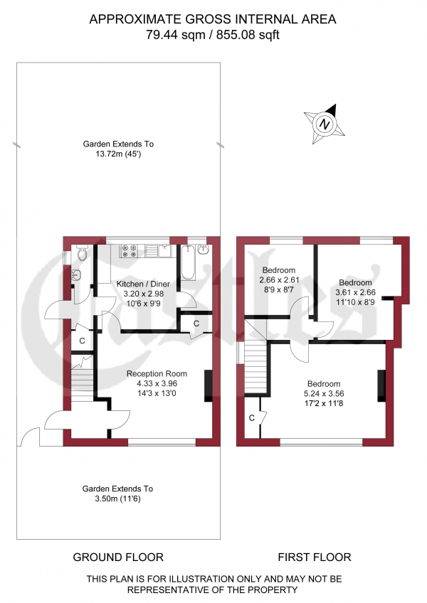 Floor Plan for 3 Bedroom Terraced House for Sale in White Hart Lane, London N17, N17, 8LN - Guide Price &pound425,000