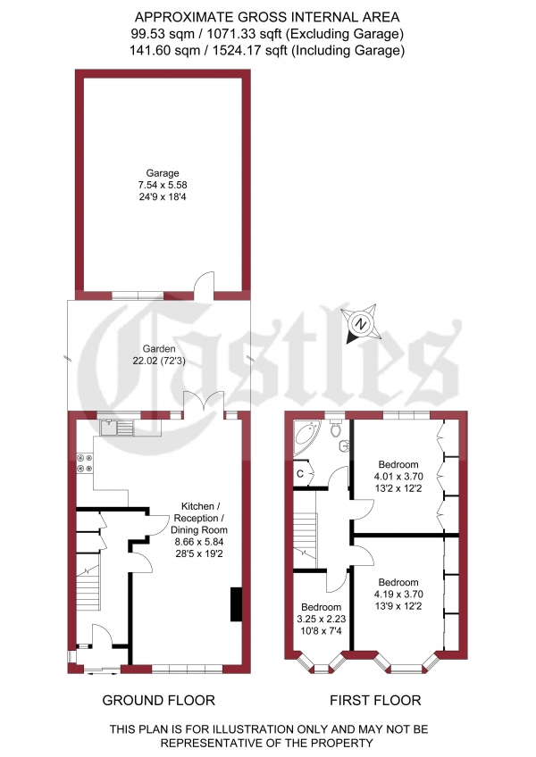 Floor Plan Image for 3 Bedroom Terraced House for Sale in Tottenhall Road, Palmers Green, N13