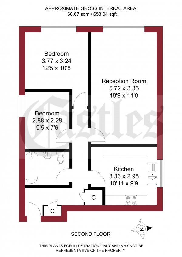 Floor Plan for 2 Bedroom Apartment for Sale in Palmerston Road, London, N22, N22, 8RW - Guide Price &pound350,000