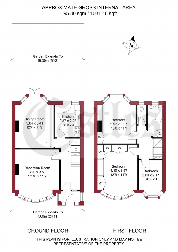 Floor Plan Image for 3 Bedroom Terraced House for Sale in Grenoble Gardens, London, N13