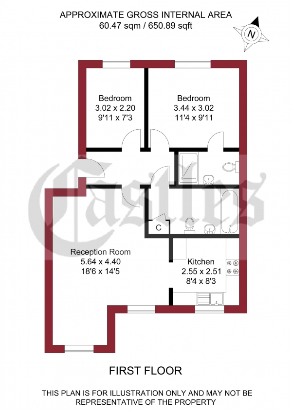 Floor Plan Image for 2 Bedroom Apartment for Sale in Millicent Grove, Palmers Green, N13